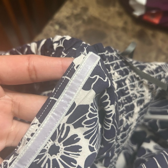 Anthropologie Navy and Cream Floral One-Shoulder Dress - Picture 4 of 7